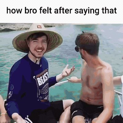 A Man Wearing A Hat And A Shirt That Says Beast Is Sitting On A Boat GIF