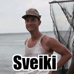 A Man Wearing A Hat And A Tank Top With The Word Sveiki Written On The Bottom GIF