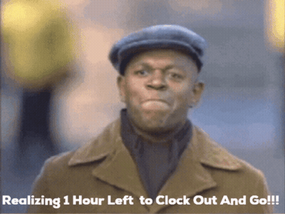 A Man Wearing A Hat And A Trench Coat Is Realizing 1 Hour Left To Clock Out And Go GIF