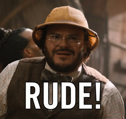 A Man Wearing A Hat And Glasses Has The Word Rude On His Chest GIF