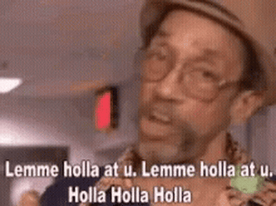 A Man Wearing A Hat And Glasses Is Saying Lemme Holla At U . GIF