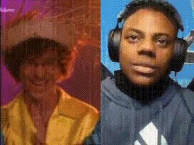 A Man Wearing A Hat And Headphones Is Next To A Man Wearing A Hoodie GIF