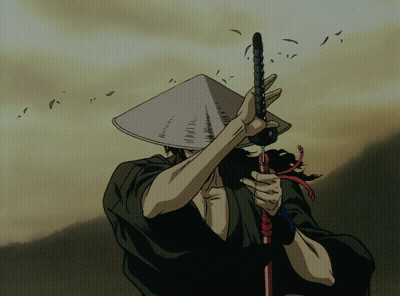 A Man Wearing A Hat And Holding A Sword In A Cartoon GIF
