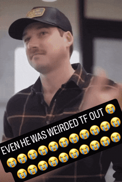A Man Wearing A Hat And Plaid Shirt Has A Sticker That Says Even He Was Weird GIF