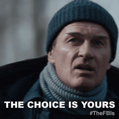 A Man Wearing A Hat And Scarf Says The Choice Is Yours #Thefbls GIF