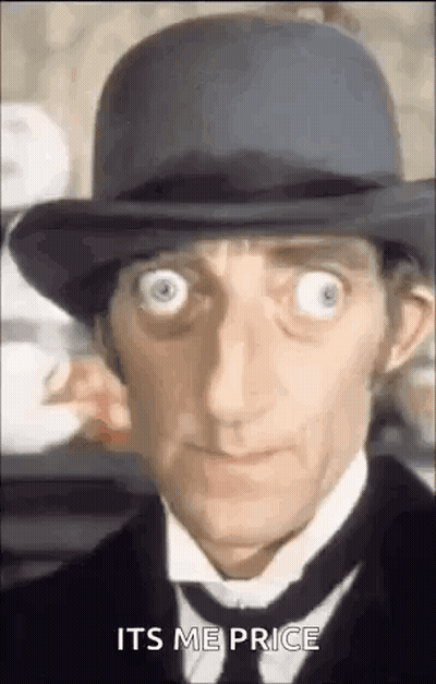A Man Wearing A Hat And Tie Is Making A Funny Face And Says `` Its Me Price '' . GIF