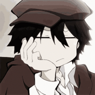 A Man Wearing A Hat And Tie With His Hand On His Chin . GIF