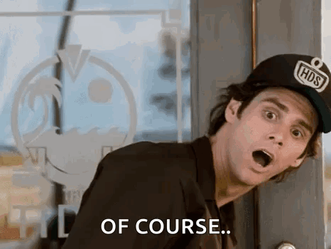 A Man Wearing A Hat Is Standing In Front Of A Door With His Mouth Open And Says `` Of Course '' . GIF