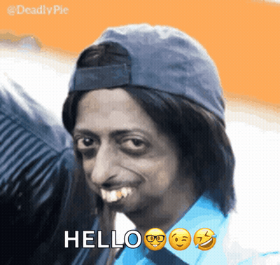 A Man Wearing A Hat Says Hello With Emojis Around His Face GIF