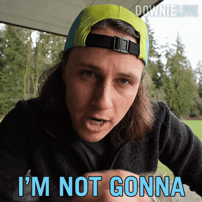 A Man Wearing A Hat Says " I 'M Not Gonna " In Blue GIF