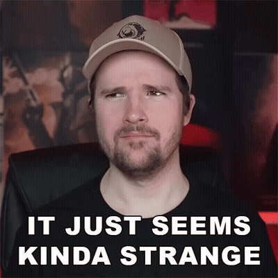 A Man Wearing A Hat Says " It Just Seems Kinda Strange " On The Bottom GIF