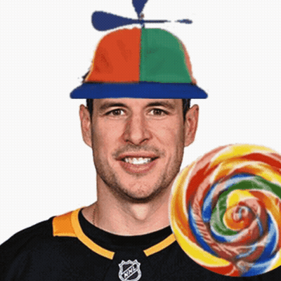 A Man Wearing A Hat With A Propeller And A Lollipop In Front Of Him GIF