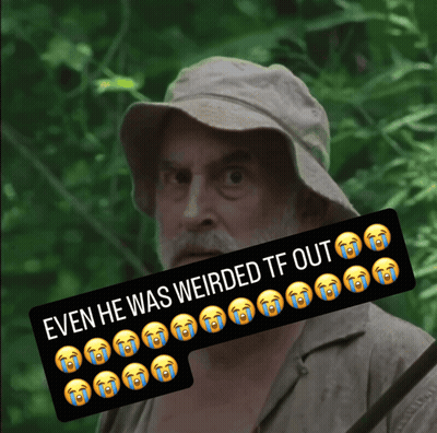 A Man Wearing A Hat With A Sticker That Says Even He Was Weirded Tf Out GIF