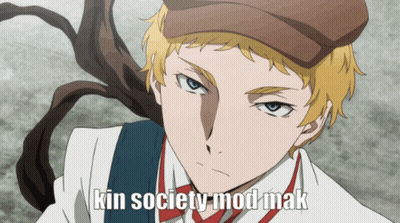 A Man Wearing A Hat With The Words Kin Society Mod Mak On It GIF