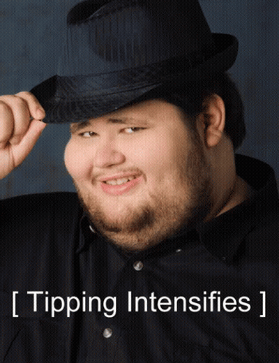 A Man Wearing A Hat With The Words Tipping Intensifies Written Below Him GIF