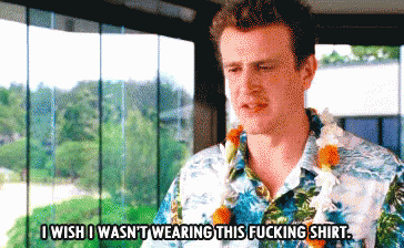 A Man Wearing A Hawaiian Shirt Says I Wish I Wasn T Wearing This Fucking Shirt GIF