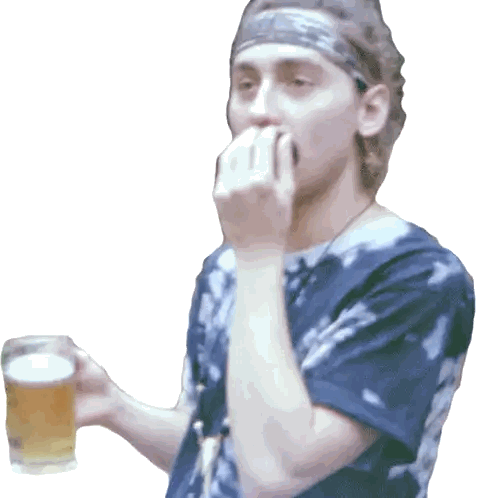A Man Wearing A Headband Is Drinking A Beer Sticker