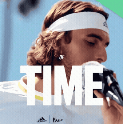 A Man Wearing A Headband Is Drinking From A Bottle With The Word Time Above Him GIF