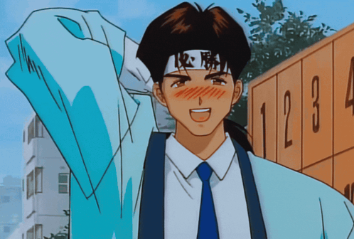 A Man Wearing A Headband With Chinese Characters On It GIF