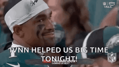 A Man Wearing A Headband With The Words `` Ivnn Helped Us Big Time Tonight ! '' GIF