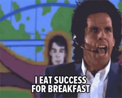 A Man Wearing A Headset Is Saying I Eat Success For Breakfast GIF