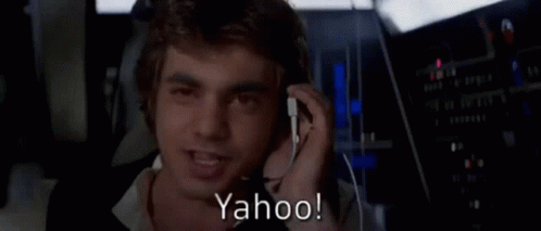 Man Wearing Headset Talking On Phone Saying Yahoo GIF