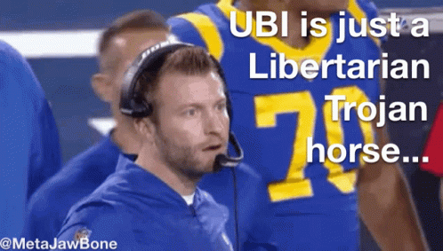 A Man Wearing A Headset With The Words Ubi Is Just A Libertarian Trojan Horse On The Bottom GIF