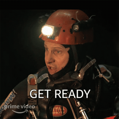 A Man Wearing A Helmet And A Mask Says Get Ready On The Bottom GIF