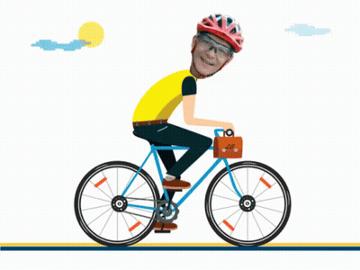 A Man Wearing A Helmet And Goggles Is Riding A Bike With A Briefcase On The Front GIF
