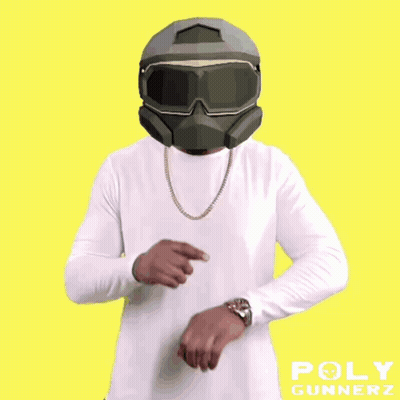 A Man Wearing A Helmet And Goggles Looks At His Watch With The Words Game Time Poly Gunnerz Below Him GIF