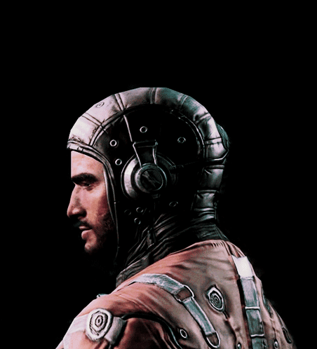 A Man Wearing A Helmet And Headphones Has A Circle On His Chest GIF