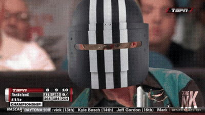A Man Wearing A Helmet With The Espn Logo On The Bottom Left GIF