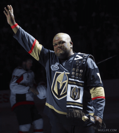 A Man Wearing A Jersey That Says " Go Knights Go " GIF
