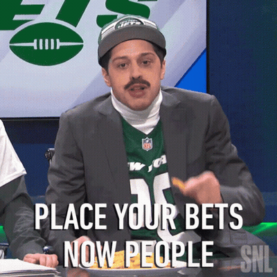 A Man Wearing A Jets Jersey Says Place Your Bets Now People On Snl GIF