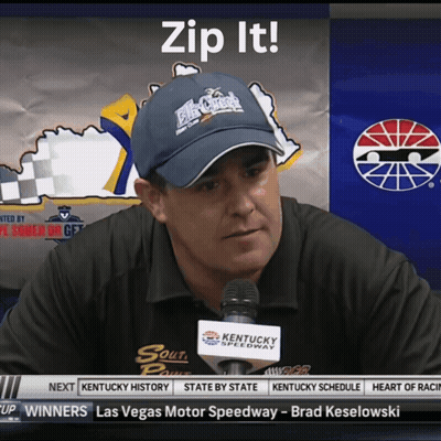 A Man Wearing A Kentucky Speedway Hat Is On A Tv Screen GIF