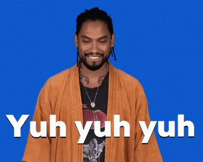 A Man Wearing A Kimono And A Black Shirt Says Yuh Yuh Yuh On A Blue Background GIF