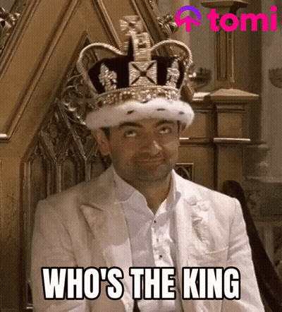 A Man Wearing A King 'S Crown Is Sitting On A Throne And Says Who 'S The King GIF