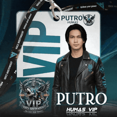 A Man Wearing A Leather Jacket And A Name Tag That Says Putro Humas Vip GIF