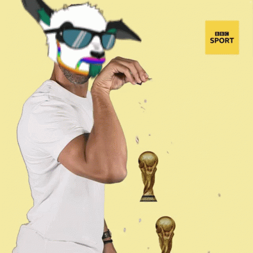 Man In Llama Mask And Sunglasses Holding Trophy GIF