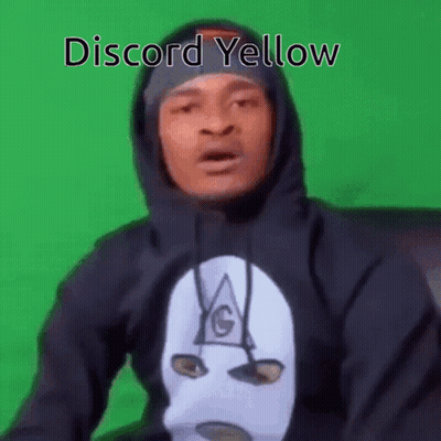 A Man Wearing A Mask And A Hoodie With The Words `` Discord Yellow '' On It . GIF