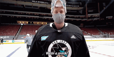 A Man Wearing A Mask And A Jersey That Says San Jose GIF