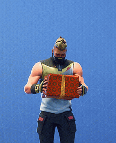 A Man Wearing A Mask And Gloves Is Holding A Red Gift Box GIF