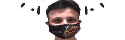 A Man Wearing A Mask That Says ' Samurai ' On It Is Surrounded By Music Notes Sticker