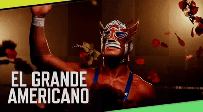 A Man Wearing A Mask With The Words El Grande Americano Written On It GIF