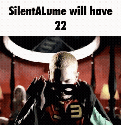 A Man Wearing A Mask With The Words Silentalume Will Have 22 On It GIF
