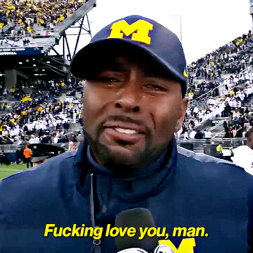 A Man Wearing A Michigan Hat Says Fucking Love You Man GIF