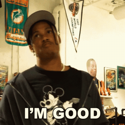 A Man Wearing A Mickey Mouse Shirt And A Hat Says I 'M Good GIF