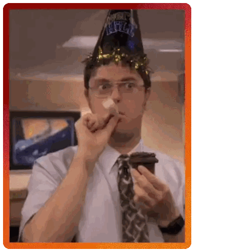 A Man Wearing A New Year 'S Eve Hat Eating A Cake Sticker