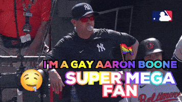 A Man Wearing A Ny Hat And Sunglasses Says I 'M A Gay Aaron Boone GIF