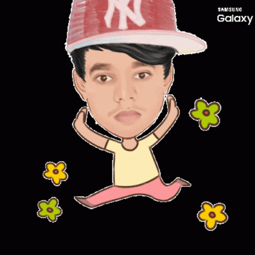A Man Wearing A Ny Hat Is Surrounded By Flowers GIF